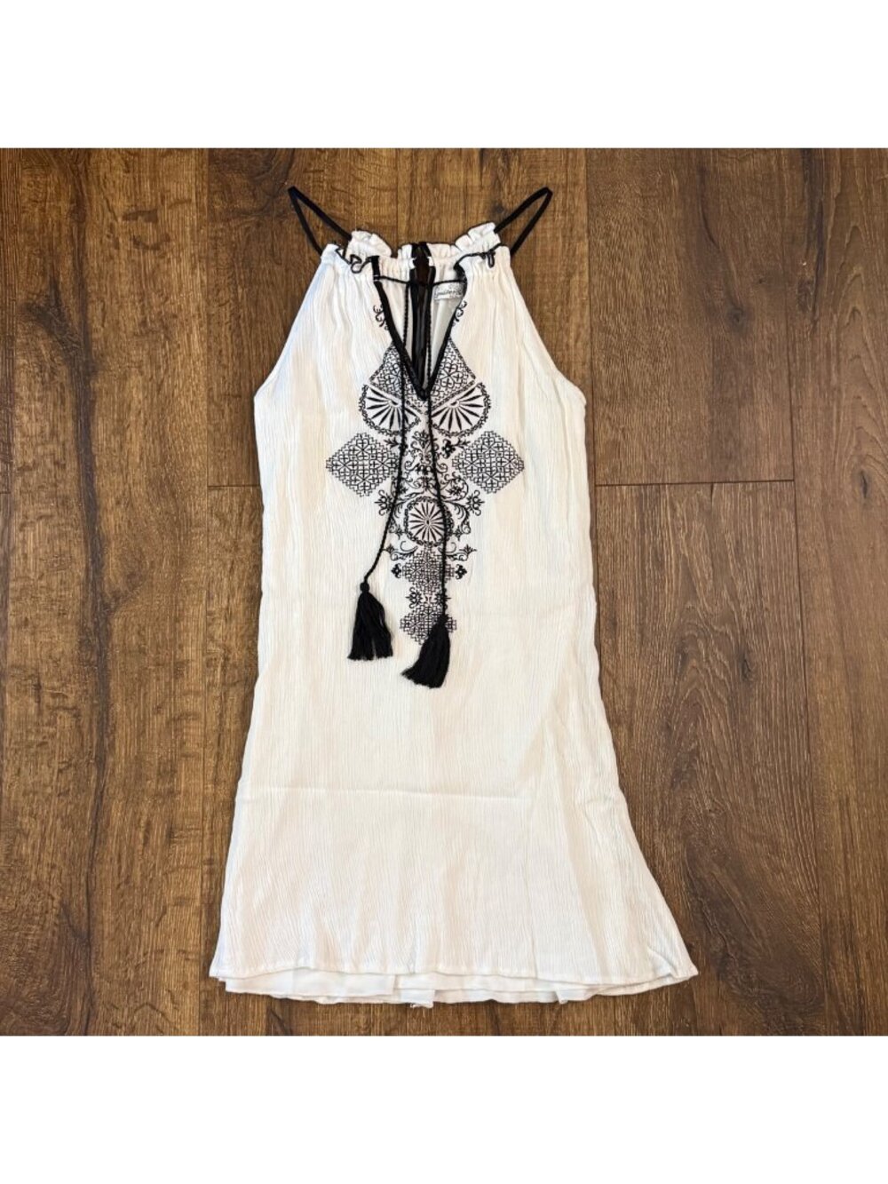 Speechless Women's Boho Babydoll Mini Dress Embroidered Crinkle Size S